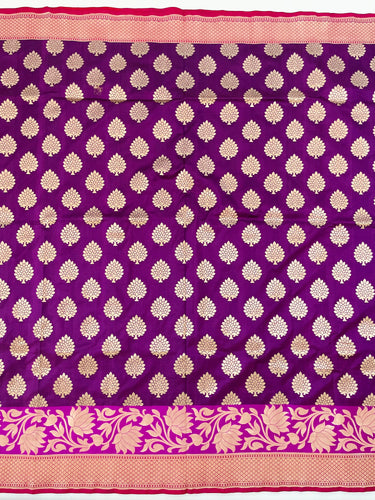 Banarasi Katan Pure Silk Saree | Purple | Skirt Border | Handwoven | Ships from California